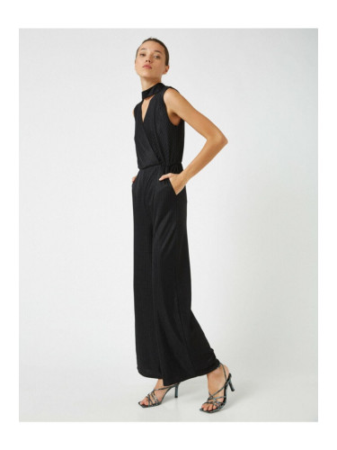 Koton Women's Black Wide Leg Jumpsuit with Window Detail