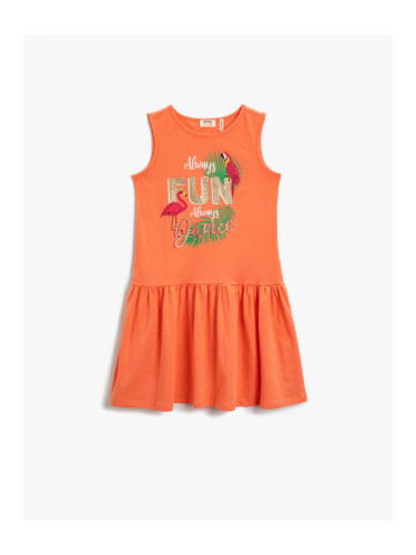 Koton Combed Cotton Dress Sleeveless Round Neck Flamingo Printed Cotton