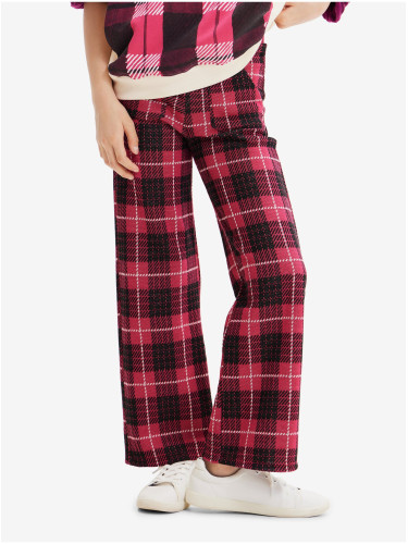 Dark pink girly checked pants Desigual Denis - Girls