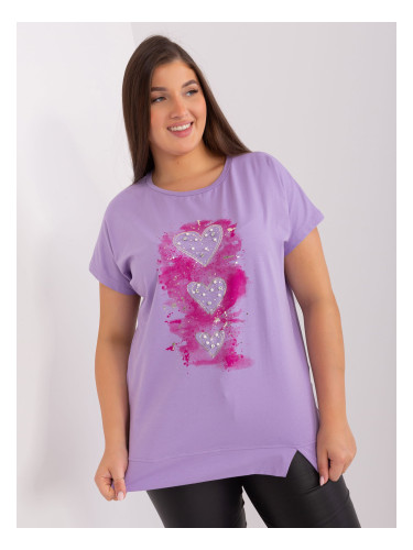 Light purple plus size cotton blouse with appliqué