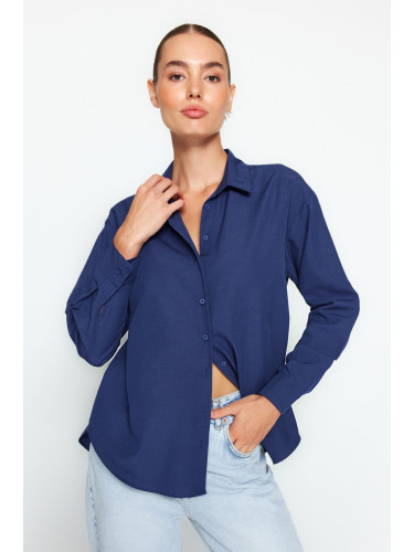 Trendyol Navy Blue Loose Fit Cotton Woven Shirt