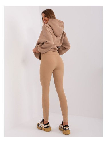 Camel Long Ribbed Leggings with High Waist