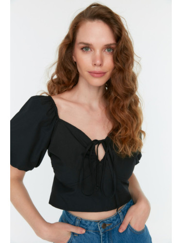 Trendyol Black Balloon Sleeve Crop Blouse