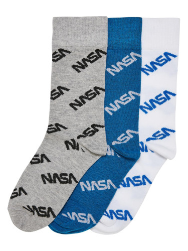 NASA Full-Length Kids Socks, 3 Pack, Bright Blue/Grey/White