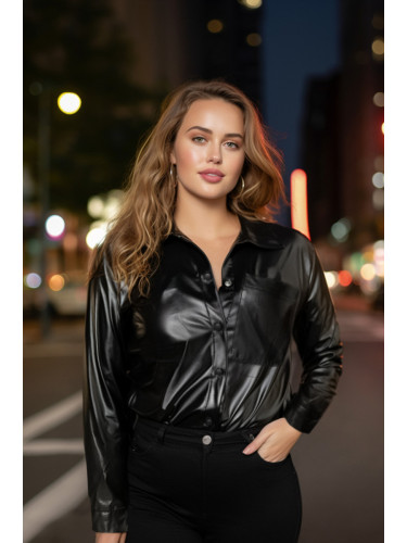 Trendyol Curve Black Faux Leather Woven Jacket