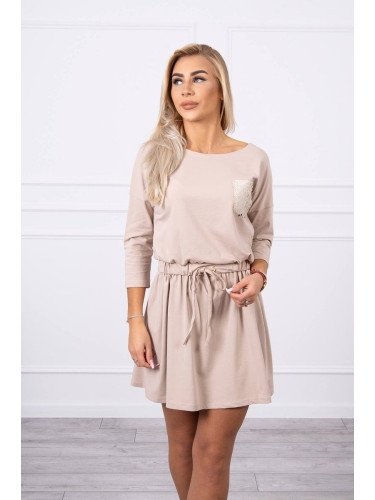 Dress with sequin pocket beige