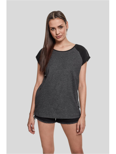 Women's raglan T-shirt with contrasting charcoal/black
