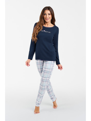 Glamour women's pajamas, long sleeves, long pants - navy blue/print