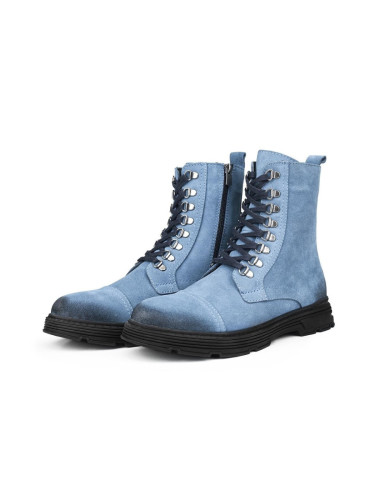 Ducavelli Military Genuine Leather Anti-slip Sole Lace-Up Long Suede Boots Blue
