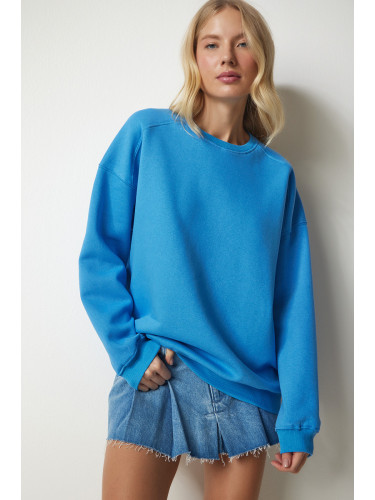 Happiness İstanbul Women's Sky Blue Raised Oversize Sweatshirt