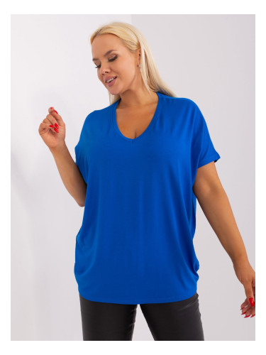 Cobalt blue blouse plus sizes with short sleeves