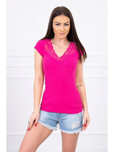 Blouse with lace neckline fuchsia