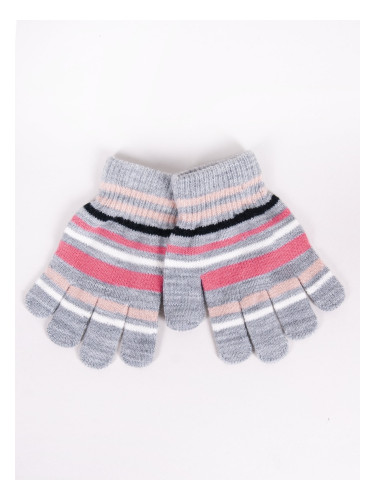 Yoclub Kids's Girls' Five-Finger Striped Gloves RED-0118G-AA50-005