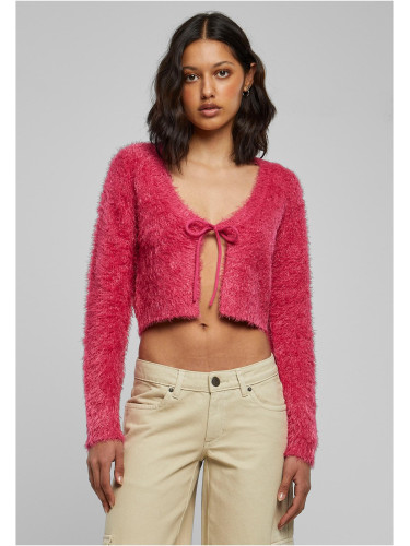 Women's sweater hibiskuspink knotted Cropped Feather Cardigan