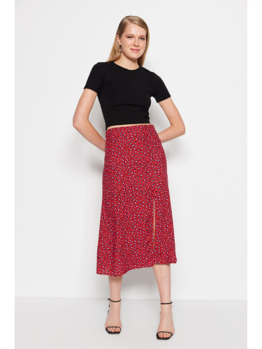 Trendyol Tile Slit Detailed Viscose Fabric Animal Patterned Midi Woven Skirt