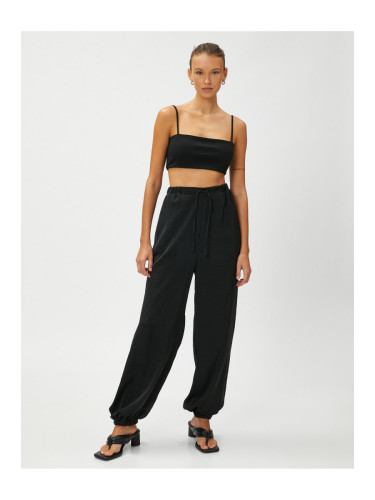 Котон джогър панталон с вратовръзка на талията, удобна кройка