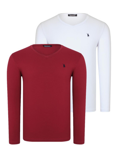 DOUBLE SET T8587 DEWBERRY V-NECK MEN'S SWEATSHIRT-WHITE-BURGUNDY