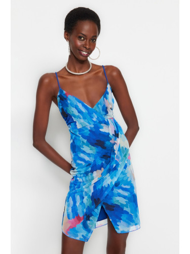 Trendyol многоцветен двуреден тръбопроводи облицовани тюл отпечатани елегантна вечерна рокля