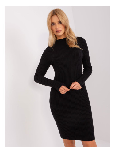 Black ribbed knit dress