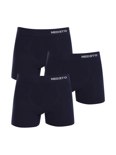 3PACK Men's Boxer Shorts Nedeto Seamless Bamboo Blue
