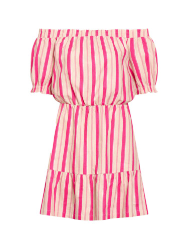 Pink striped linen dress with exposed shoulders ORSAY - Women