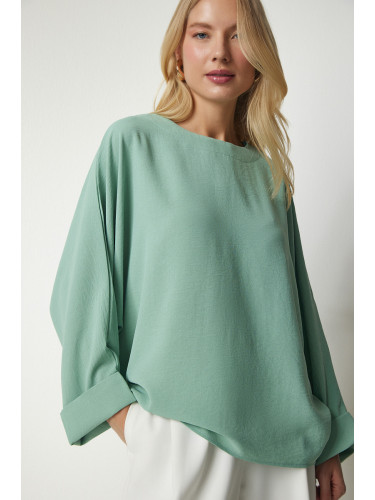 Happiness İstanbul Women's Aqua Green Bat Sleeve Flowy Ayrobin Blouse