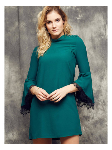 Cocomore Boutiqe dress with stand-up collar and flared sleeves green