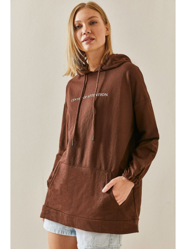 XHAN Brown Kangaroo Pocket Hoodie Sweatshirt
