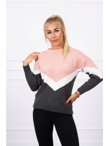 Sweater with geometric patterns powder pink + graphite