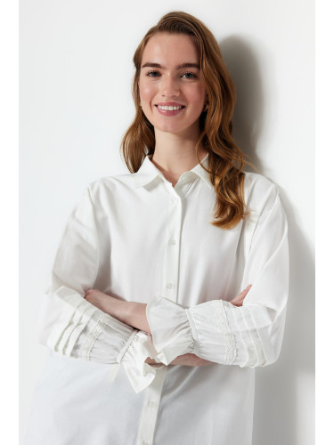 Trendyol Ecru Embroidered Woven Cotton Shirt