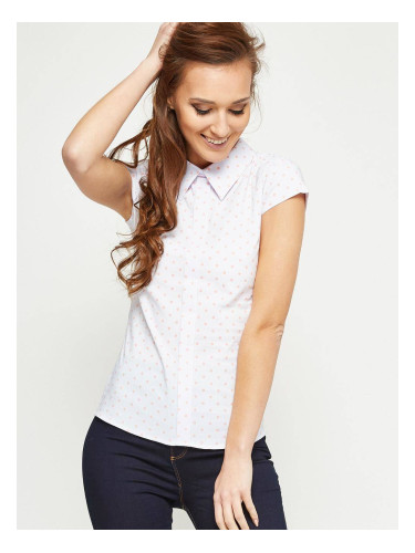 Short-sleeved shirt with salmon polka dots white