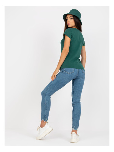 Basic dark green cotton t-shirt for women