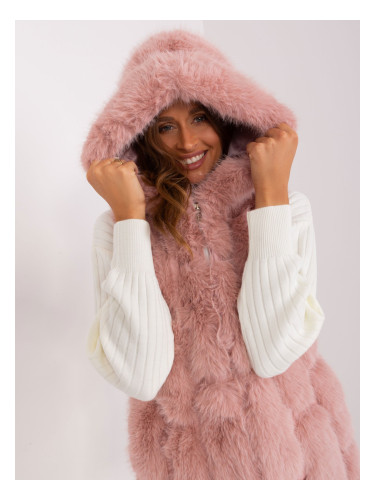 Light pink fur vest with hood