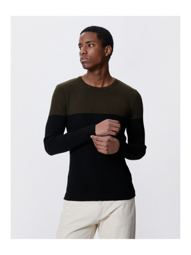 Koton Basic Knitwear Sweater Crew Neck Color Block Slim Fit