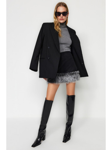 Trendyol Limited Edition Black Plush Detailed Super Mini Woven Skirt