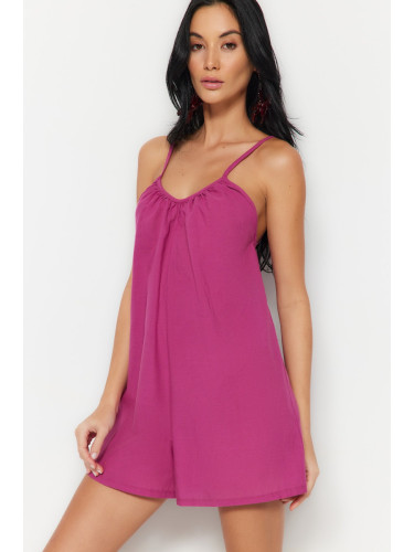 Trendyol Fuchsia Wide-Weave 100% Cotton Jumpsuit