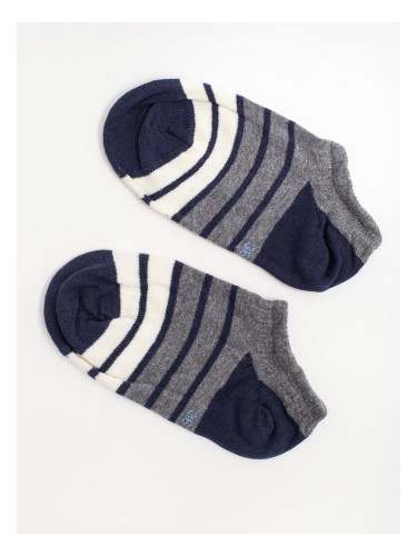 Grey and dark blue striped ankle socks