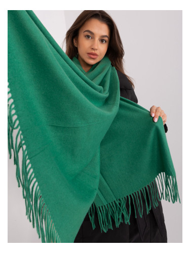 Dark green knitted scarf with fringe