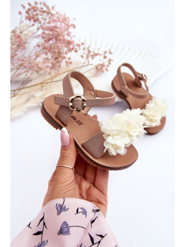 Boto Модни детски сандали на цветя Бежово-златисто поли
