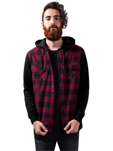 Flanell Sweat Sweat Plaid Hooded Shirt blk/burgundy/blk