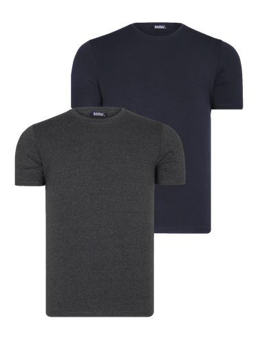 DUAL SET T8569 DEWBERRY BIKE COLLAR MENS T-SHIRT-ANTHRACITE-NAVY BLUE