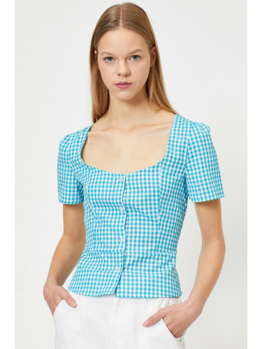 Koton Women's Turquoise White Checked Blouse