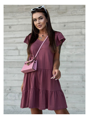 Plum dress with short sleeves and frills by MAYFLIES