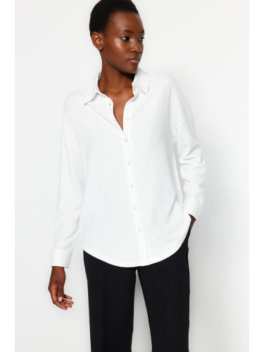 Trendyol Oversized White Crepe Knitted Shirt