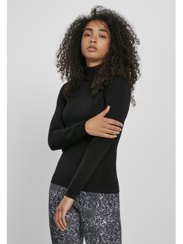 Дамски черен пуловер с яка