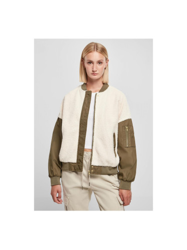 Women's Oversized Sherpa Mixed Bomber Jacket whitesand/darkolive