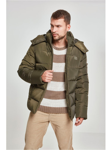 Пухено яке с качулка, тъмно маслинено