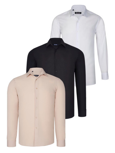 TRIPLE SET G726 DEWBERRY SHIRT-BLACK-WHITE-BEIGE