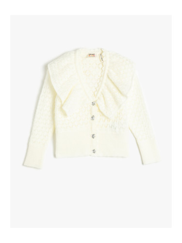 Koton Cardigan Wide Baby Collar Ruffled Openwork Buttons