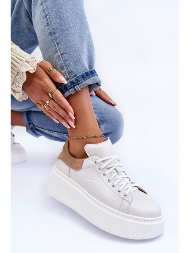 Boto Дамски кожени кецове на платформа Бели Lemar 10150